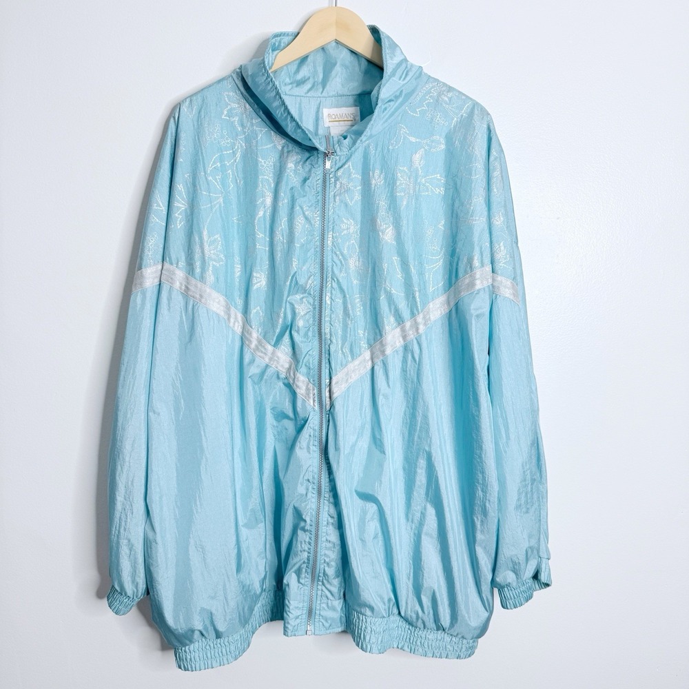 Vgt Roaman's 90s 80s Windbreaker Blue/Silver Granola Girl Normcore Y2K Coastal G
